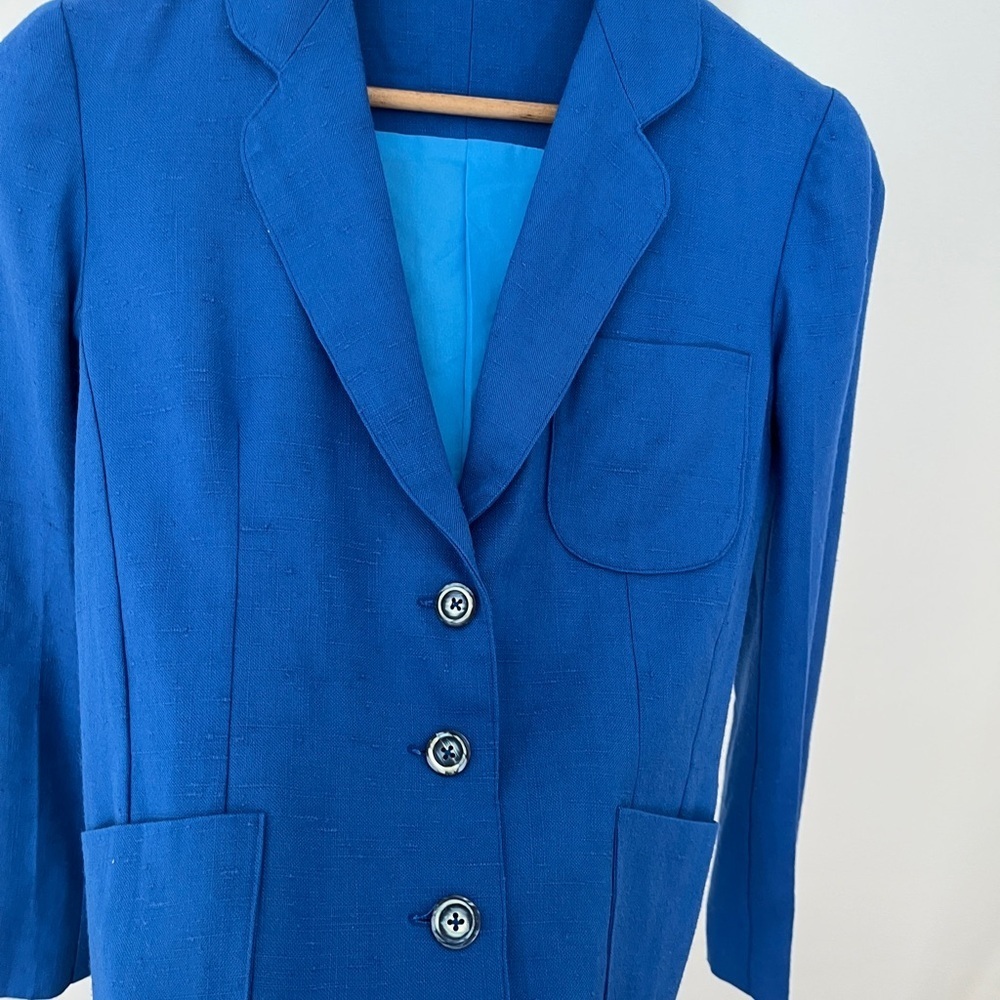Vintage Womens Blue Linen Blazer - Picture 2 of 4